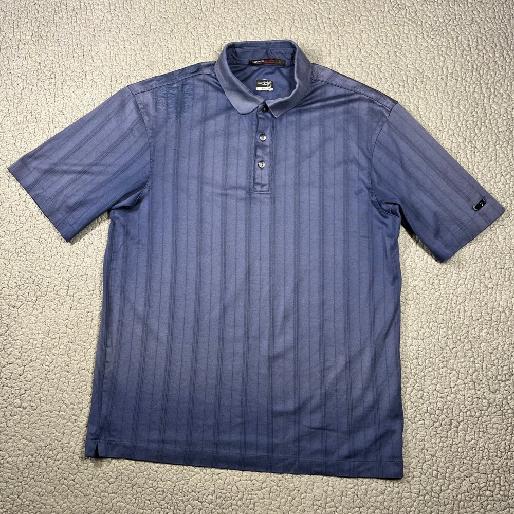 Nike Tiger Woods Collection Polo Shirt Mens Small Blue Pinstripe Golf Fit Dry
